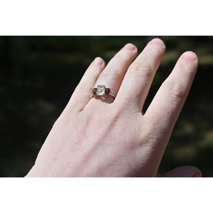 Raw Garnet and Diamond Engagement Ring